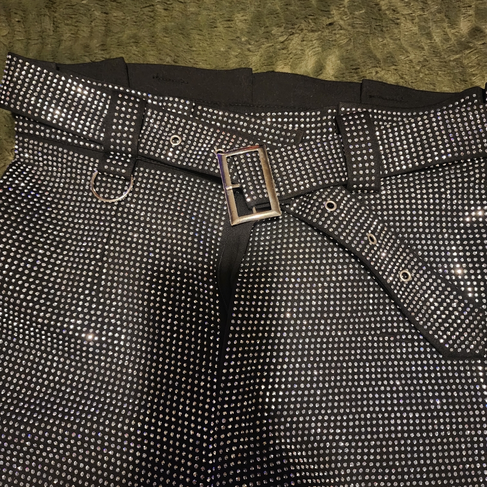 Glamorous Sequin Wide-Leg Pants - Black and Silver - Picture 2 of 6